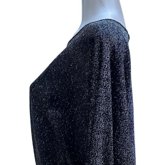 Joanna Sweater Blouse Women's Large Black Sparkly Mylar Blend Smocked Hem - Picture 10 of 16